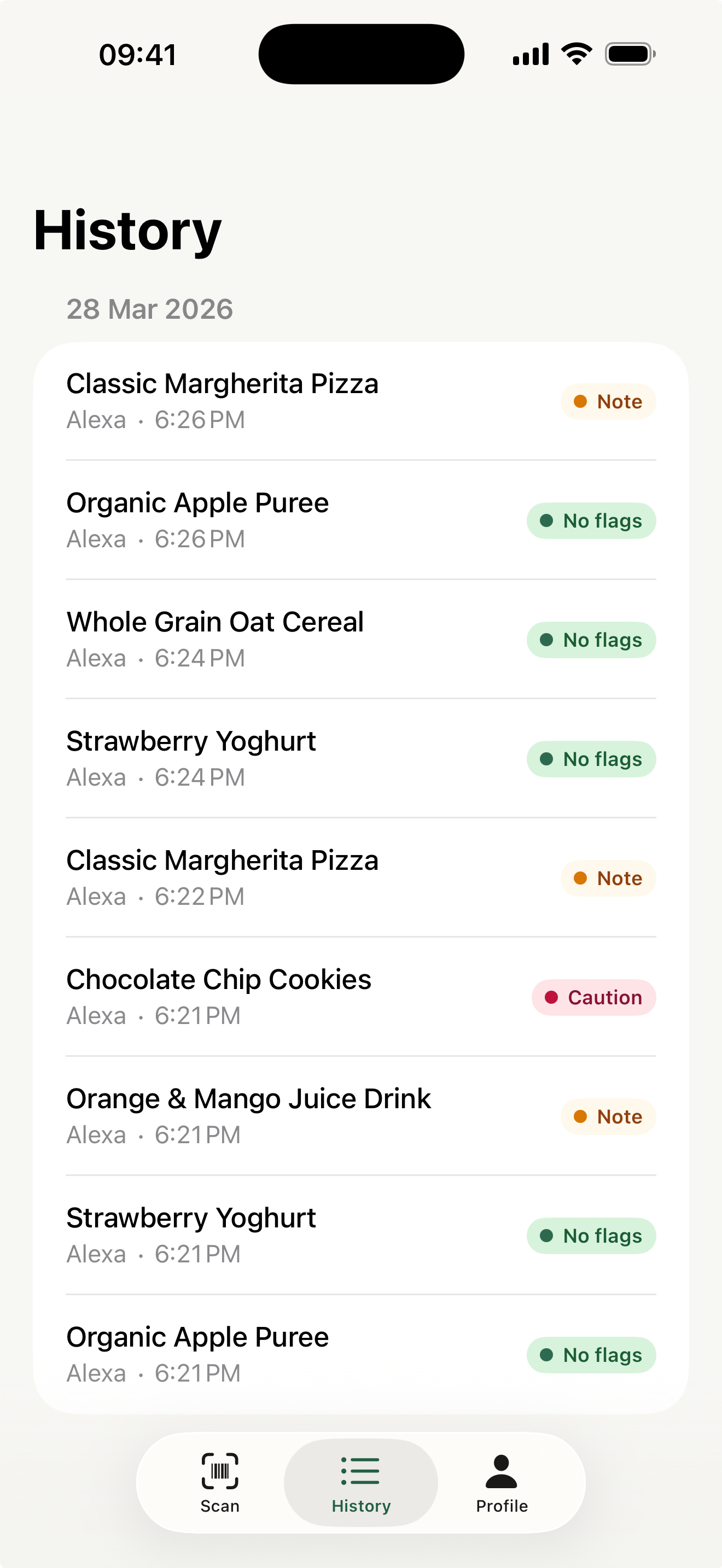PeekLabel scan history